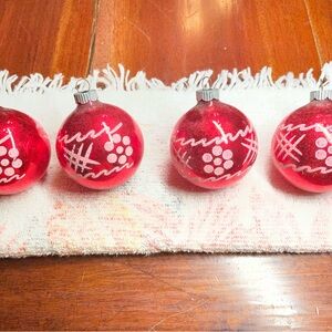 Set of 4 vintage red white silver shiny brite glass